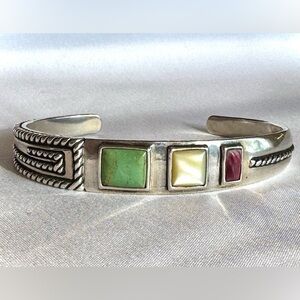 Relios Sterling Silver Multi-Stone Cuff Bracelet Vintage Heavy Southwest